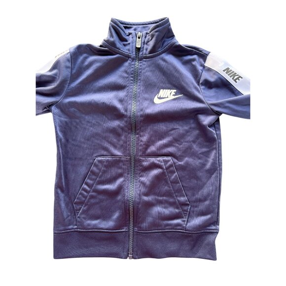Nike Youth Track Jacket 4Y Navy Blue White Full Zip Logo Tape Sleeves Athletic - Picture 6 of 8